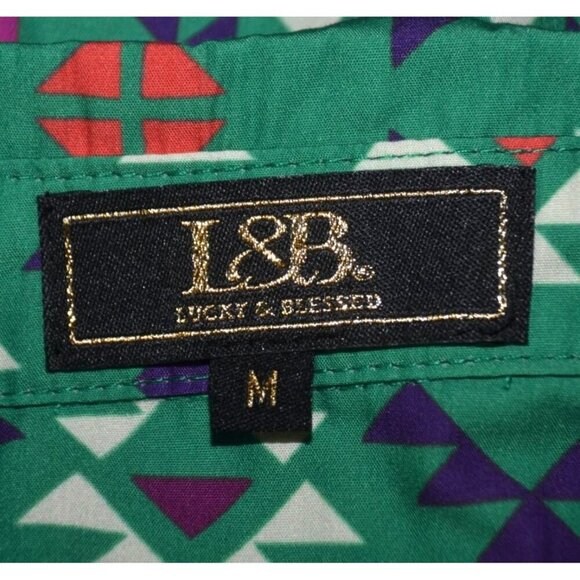 Lucky & Blessed Green Aztec Western Button Down Top Shirt Ladies M Cute Buttons - Picture 13 of 15